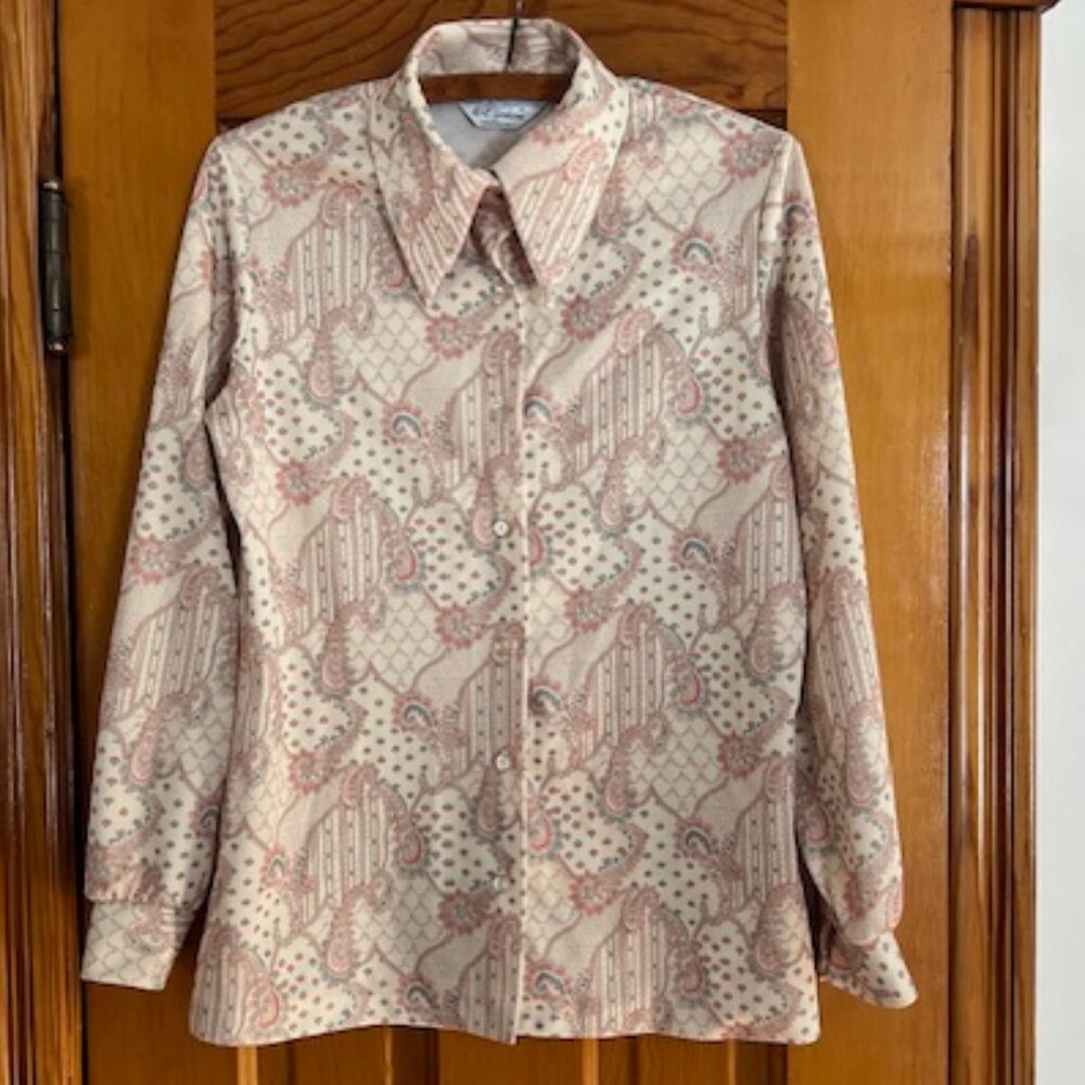 VINTAGE NPC Fashions Retro Paisley Dagger Collar Woman's Blouse